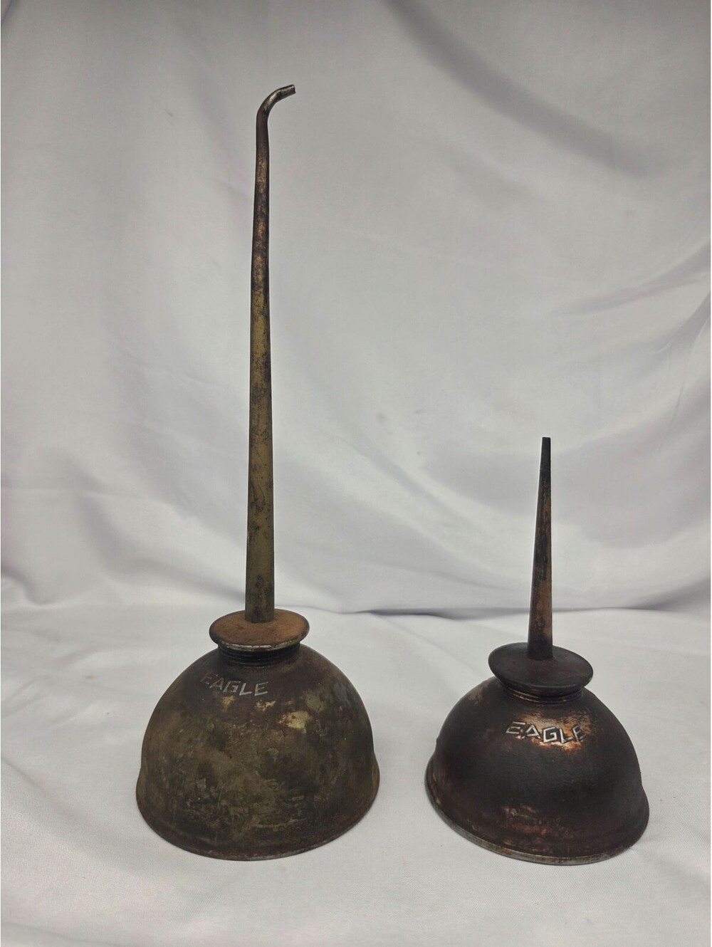 Set of 2 Eagle Metal Thumb Pump Oil Cans Made in USA Long Spout Oiler
